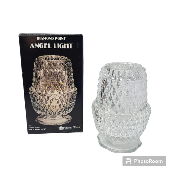 Indiana Glass Other - Indiana Glass fairy light angel crystal diamond point 5" candle holder flaw